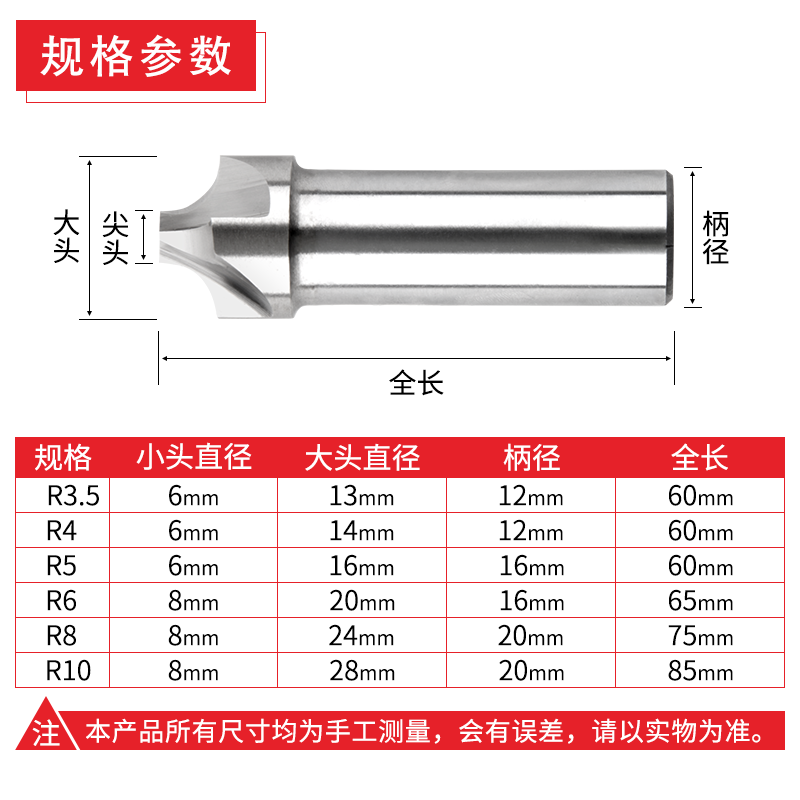 内R铣刀凹圆弧铝用倒边凸R1R2R3R4R5R6R8R10R12倒角刀外R反内R刀 - 图2