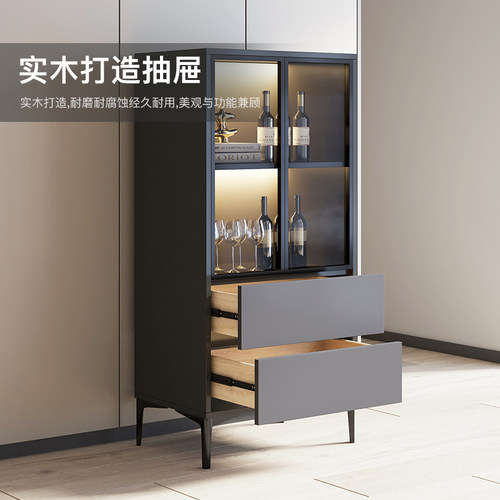 轻奢小酒柜靠墙现代简约家用边柜客厅小型玻璃展示柜子落地柜立柜 - 图2