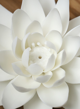 陶瓷观音佛像供花仿真花装饰白莲花禅意车载摆件佛前车饰白色荷花