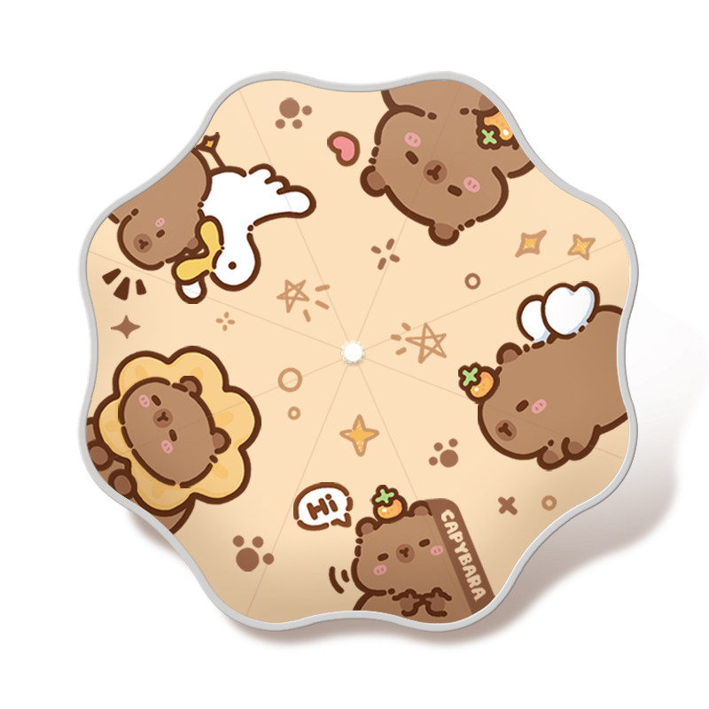 卡皮巴拉儿童雨伞全自动学生上学专用折叠伞圆角安全防回弹节节收,淘宝优惠券,粉丝福利购,淘宝优惠卷