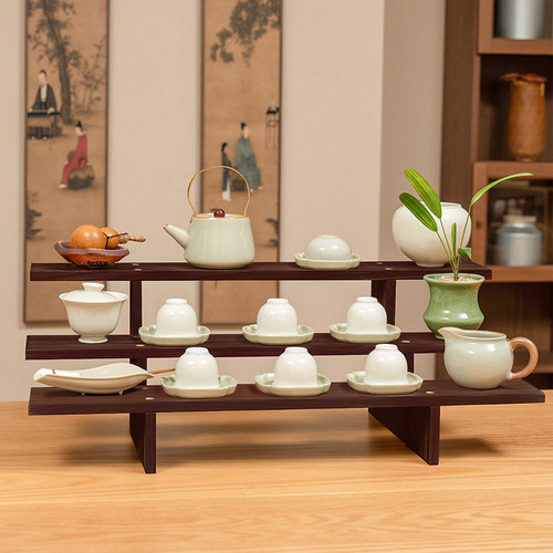 中式实木桌面小型博古架茶杯茶具收纳架茶壶摆放架子茶桌上置物架-图0