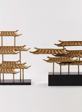 定制新中式屋檐建筑金属雕塑摆件