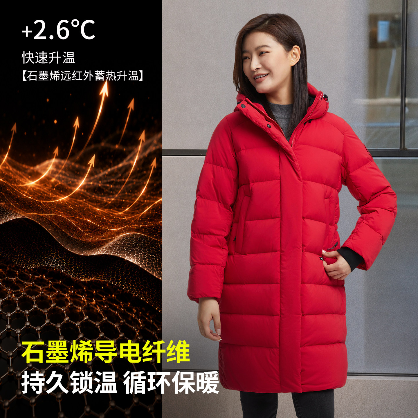 君羽800蓬反季白鹅绒羽绒服女中长冬季加厚保暖时尚连帽女鹅绒服