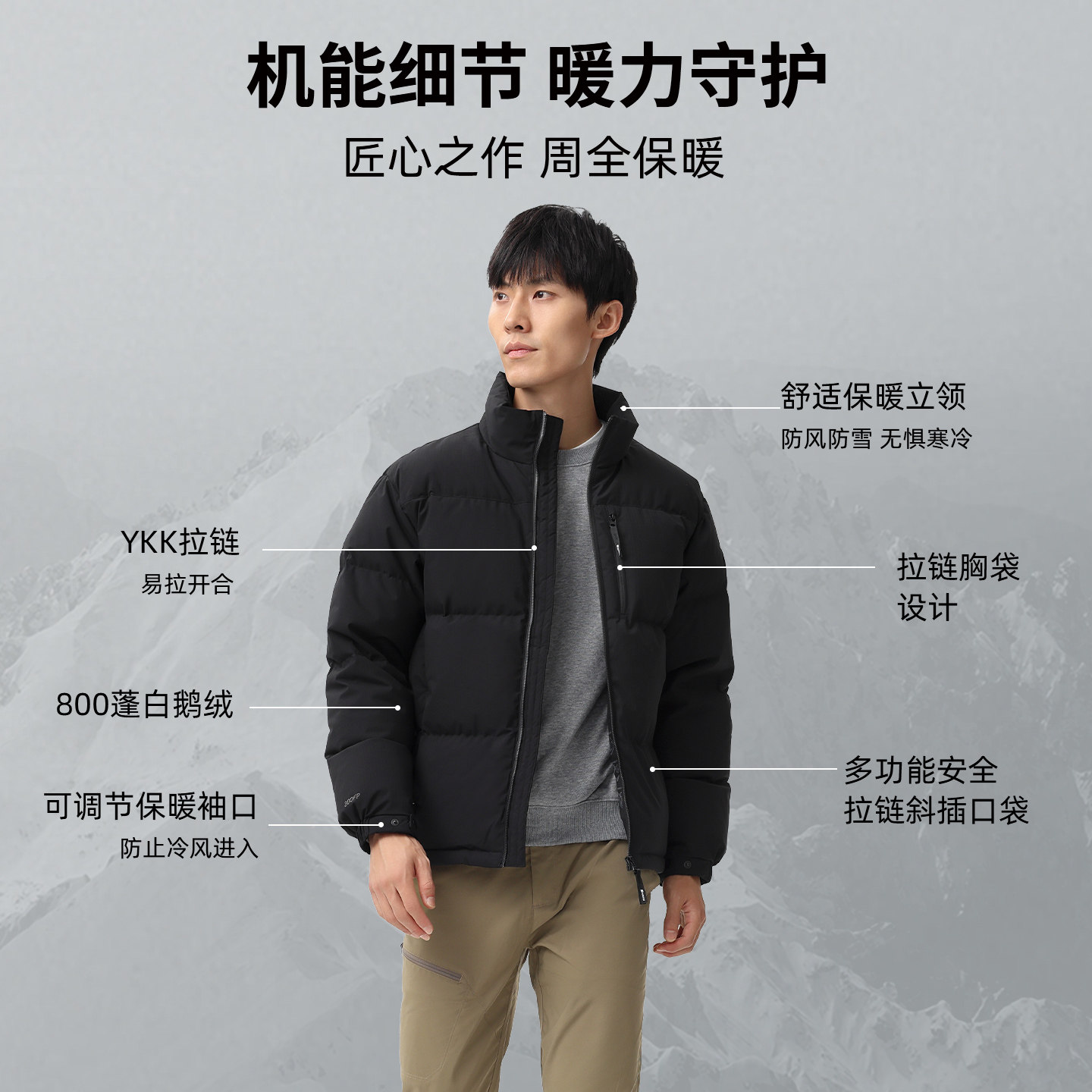 【800蓬白鹅绒】君羽户外羽绒服男短款立领冬加厚保暖羽绒服52219