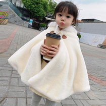 Girl Cloister Cape Autumn Winter Out for Windproof Cute Princess Shawl Cape Child Female Baby Big Fur Collar Thickened