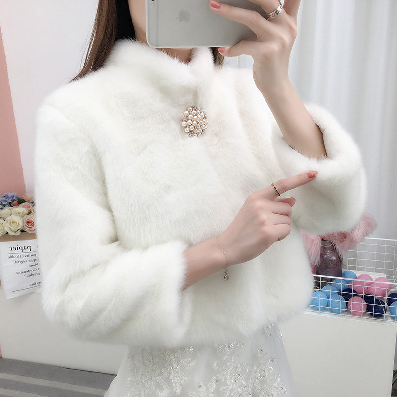 婚纱冬季水貂毛新娘结婚白色毛披肩 雪凡黛围巾/丝巾/披肩