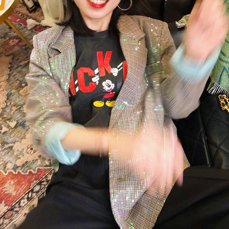 高级感bling珠光亮片小西装外套女 奇曼朵西装