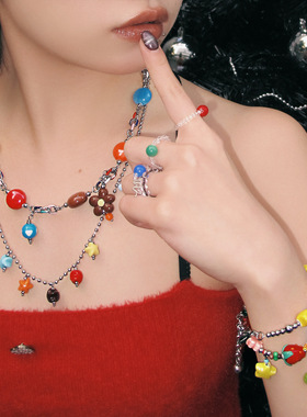 conceptofskin游乐园多巴胺配饰 彩色糖豆星星花项链
