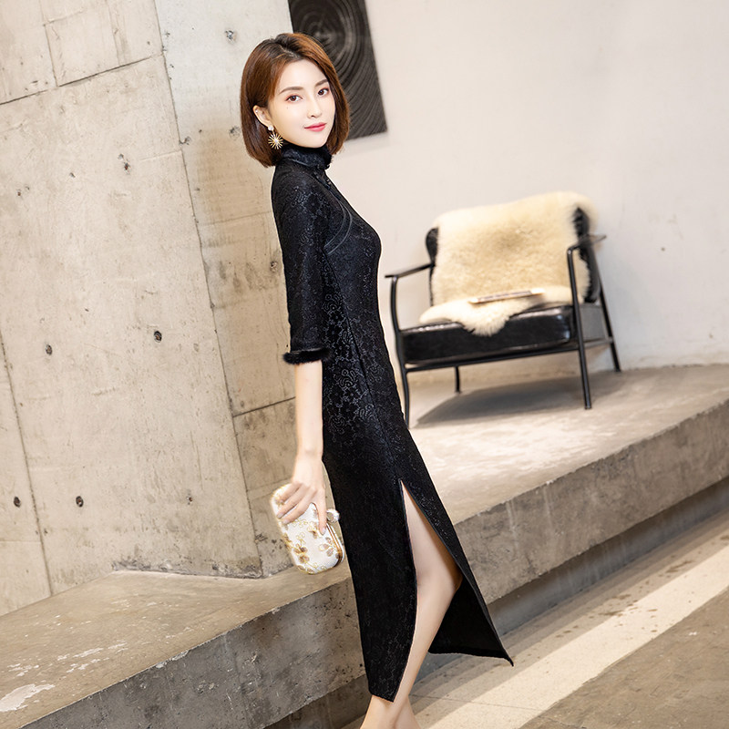 黑色2021年新款年轻款改良唐装旗袍 丹瑞诗旗袍