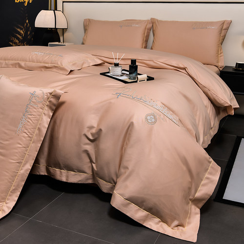 轻奢纯棉简约床盖四件套全棉刺绣被套绗缝夹棉加厚床单床上用品 - 图2