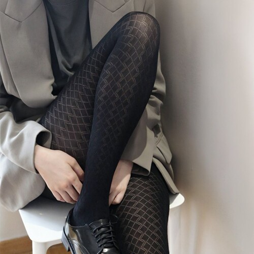 高级感复古暗纹格子裤袜春秋竖条显瘦美腿提花连裤袜女打底丝袜 - 图0
