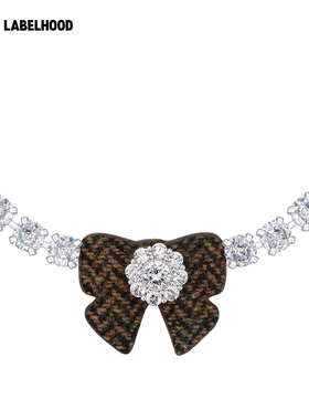 SHUSHUTONG布料蝴蝶结锆石项链