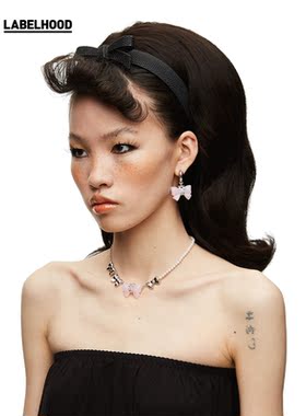 SHUSHUTONG矿石蝴蝶结珍珠项链