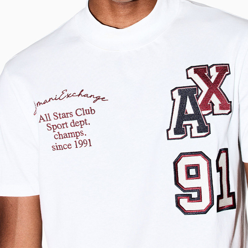 ARMANI EXCHANGE/阿玛尼秋冬新款男纯棉撞色刺绣正肩短袖薄T恤 - 图2