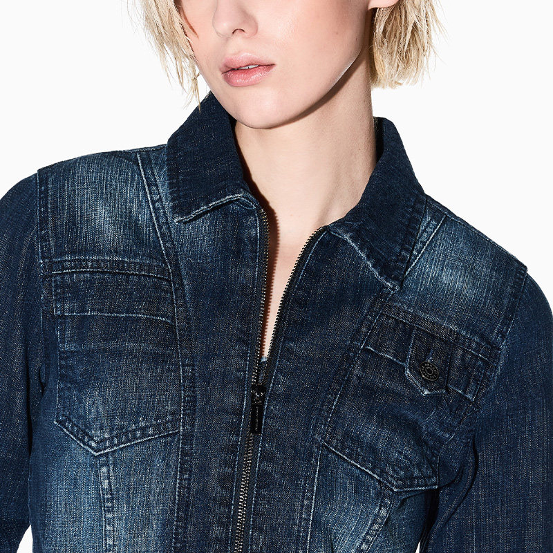 ARMANI EXCHANGE/阿玛尼秋冬新款女翻领修身短款复古牛仔夹克外套,淘宝优惠券,粉丝福利购,淘宝优惠卷