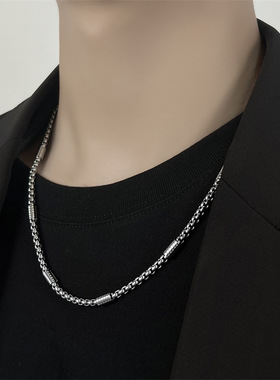 圆筒柱项链男女款轻奢小众设计原创高级感钛钢毛衣链素链生日礼物