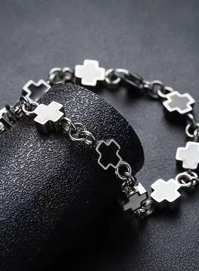 黑白拼接十字架手链男女款轻奢精致中性原创钛钢手饰饰品生日礼物