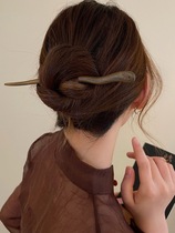 New Chinese Sandalwood Hair hair Hairpin Pellet Head Brief Spring Disc Hair Hairpin Female Gufeng Hanfu Accessories Decorated Qipao Headwear