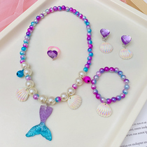 Princess Girl Girl Baby Jewelry Accessories Mermaid Tail Shells Necklace Bracelet Suit Children Girl Ornaments