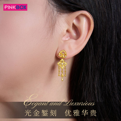PINKBOX/娉饰珠宝黄金耳坠足金镶嵌钻石耳钉流苏耳饰如意芳菲系列 - 图1