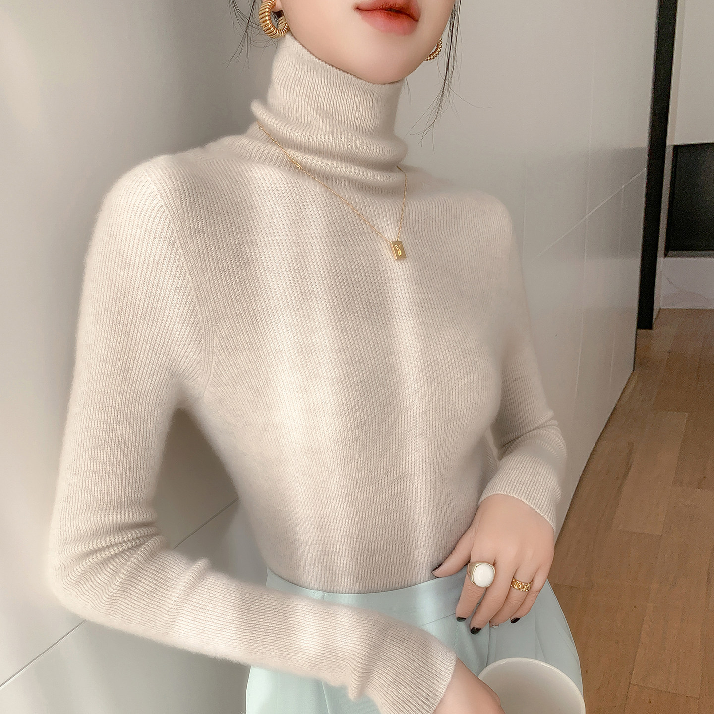 秋冬新款堆堆领山羊绒衫女高领修身打底毛衣纯色内搭羊绒针织衫,淘宝优惠券,粉丝福利购,淘宝优惠卷