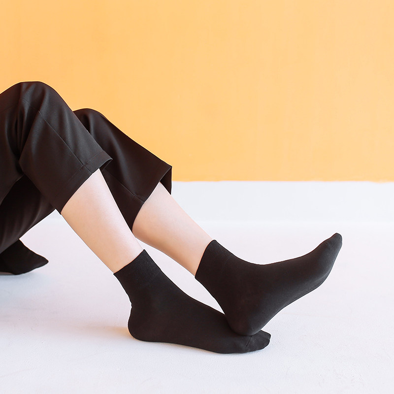 黑色配皮鞋薄款短筒日系中筒袜 钰岚熙品内衣短袜/打底袜/丝袜/美腿袜