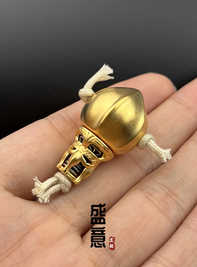 古法24K工艺黄金色核桃款分体三通配件佛头佛塔文玩手串diy配饰