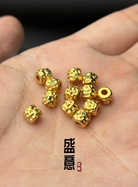 古法24K工艺黄金色925无相锤纹老型弟子珠线束顶珠腰珠手串配珠