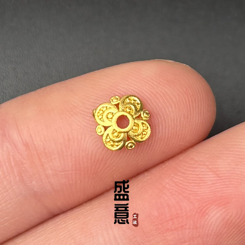 古法24K工艺黄金色花托镂空五瓣花隔片垫片文玩手串手链diy配饰 - 图1
