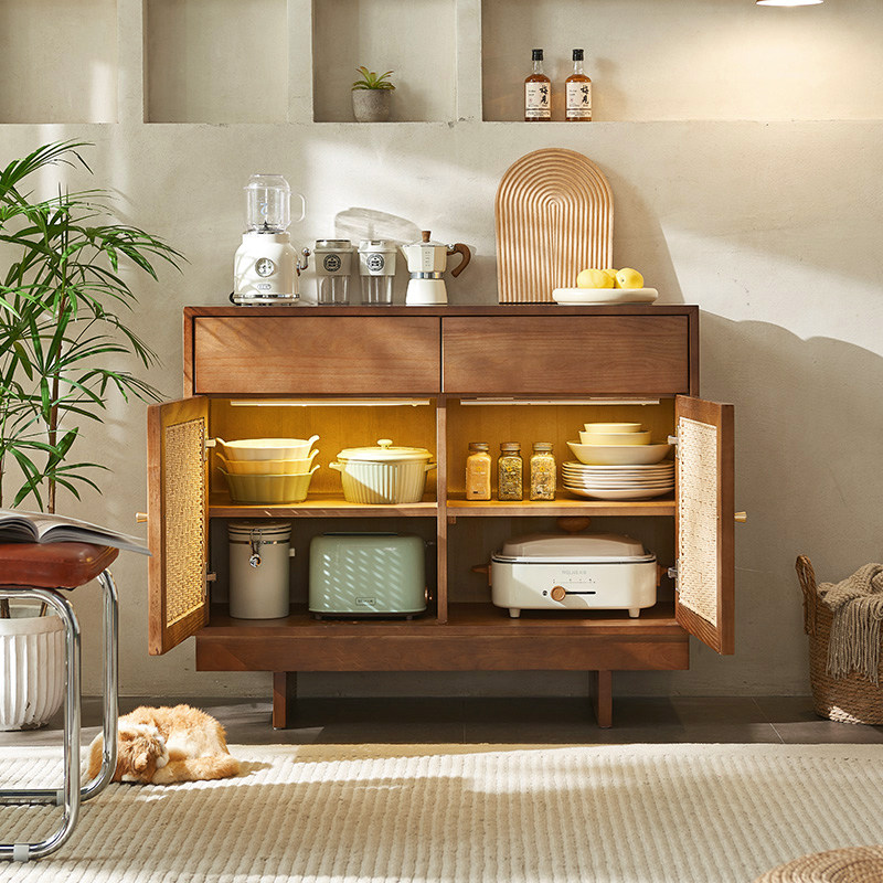 北欧实木餐边柜简约现代客厅茶水柜储物柜日式藤编玄关柜电视柜,淘宝优惠券,粉丝福利购,淘宝优惠卷