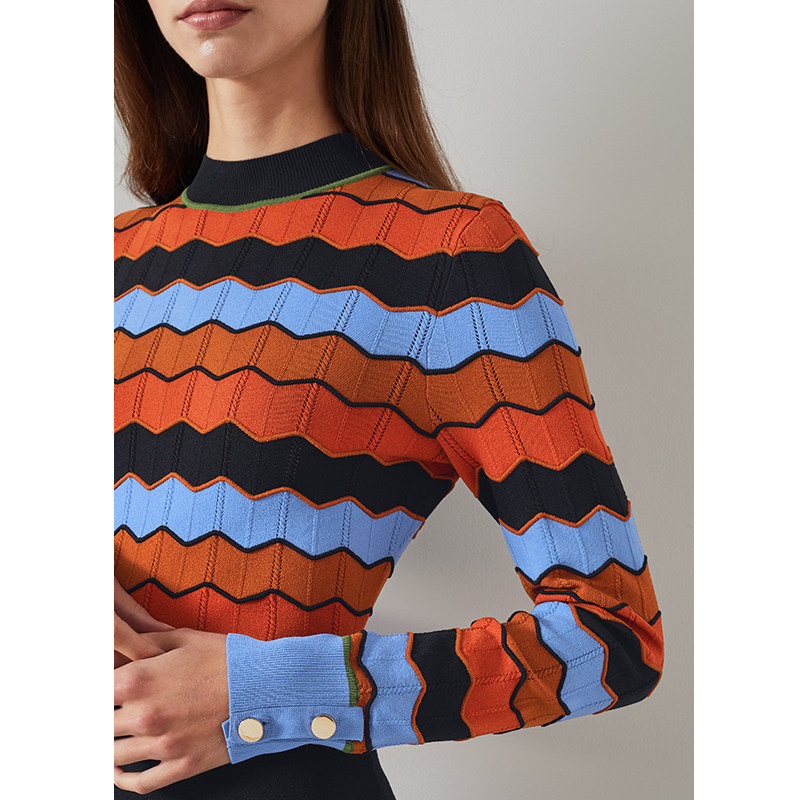 LK BENNETT条纹针织连衣裙女新款春季长袖高腰毛衣裙a字中裙,淘宝优惠券,粉丝福利购,淘宝优惠卷