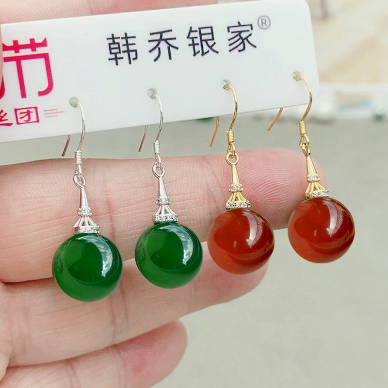 S999纯银耳环女天然玛瑙耳饰品轻奢百搭足银耳钉爆款民族风首饰,淘宝优惠券,粉丝福利购,淘宝优惠卷