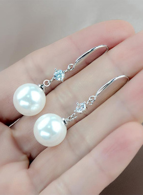 S925纯银耳环女镶钻珍珠耳钉饰品