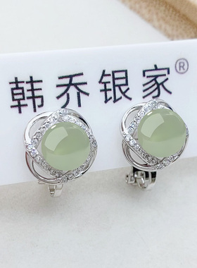 无耳洞耳夹轻奢古风青玉耳钉耳环