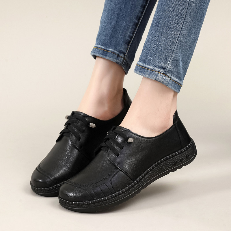 春秋真皮单鞋上海花牌妈妈鞋中老年人女鞋平底奶奶鞋舒适百搭皮鞋,淘宝优惠券,粉丝福利购,淘宝优惠卷