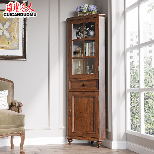 Pure solid wood glass door storage cabinet American wine cabinet corner cabinet triangle cabinet corner storage cabinet