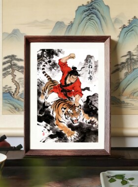 武松打虎国画挂画镇宅