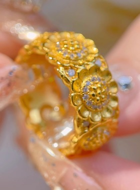 镀金仿真假黄金色向日葵戒指闭口