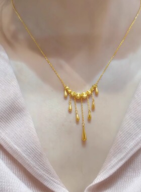 新款猫眼水滴流苏仿真黄金项链女