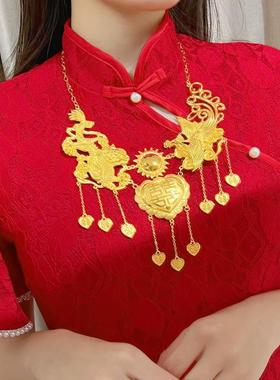 轻薄款同心双喜龙凤项链结婚仿真