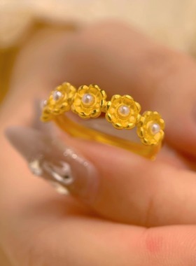 洛可可繁花镀金色古法仿真戒指