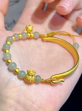 天然和田玉手链女仿真黄金铃兰花