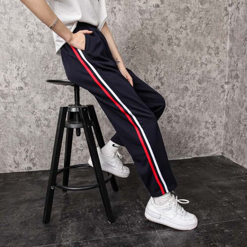 初中春秋运动长裤学生校服裤子男女校裤宽松双白条直筒运动裤高中 - 图2