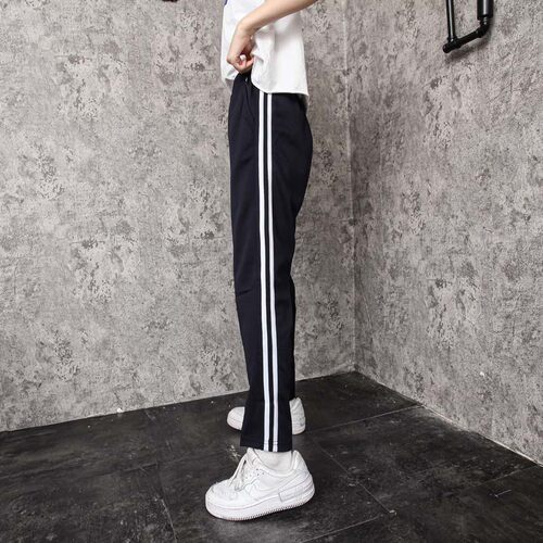 初中春秋运动长裤学生校服裤子男女校裤宽松双白条直筒运动裤高中 - 图1