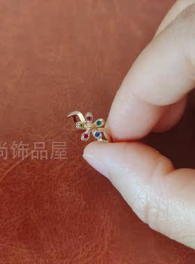 韩版五叶花戒指秀气个性彩色简约时尚食指女款戒指指环