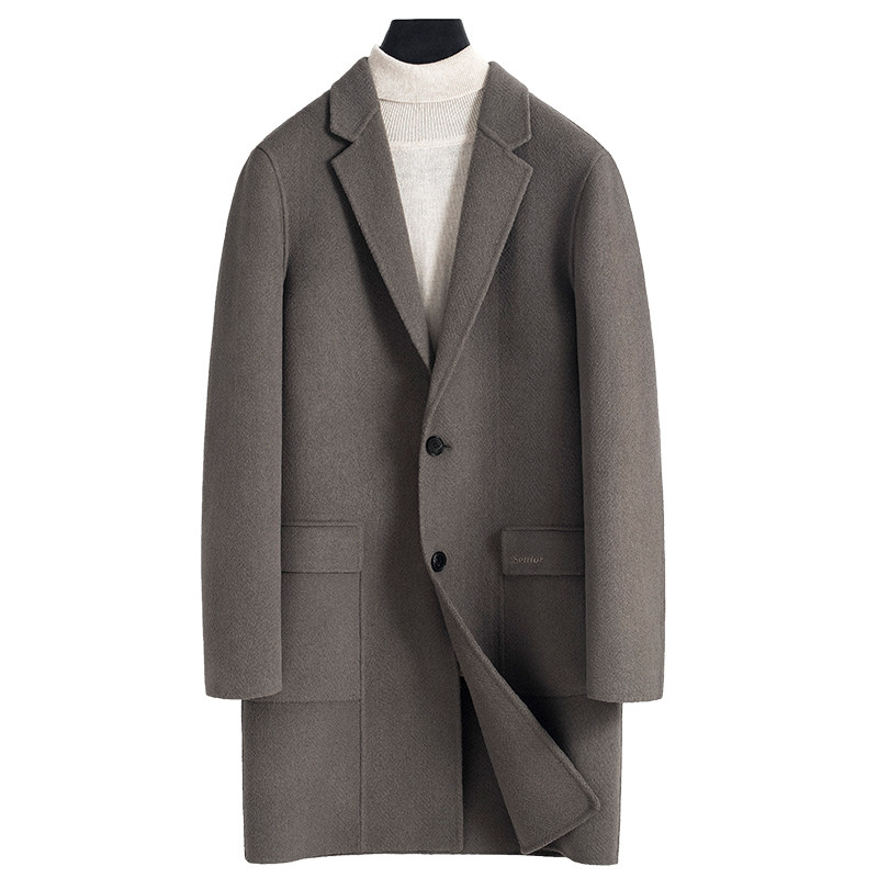 2019冬季新款双面中长款羊毛呢大衣 langvarol朗法罗毛呢大衣