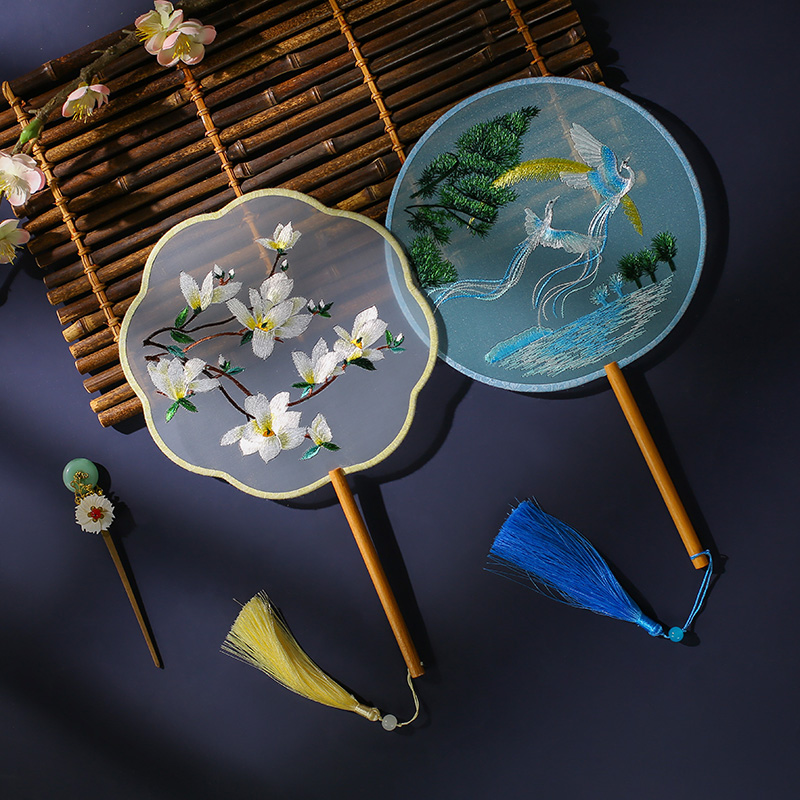 团扇双面刺绣古风苏绣扇子中国风女式汉服旗袍古装儿童夏季舞蹈扇 - 图1