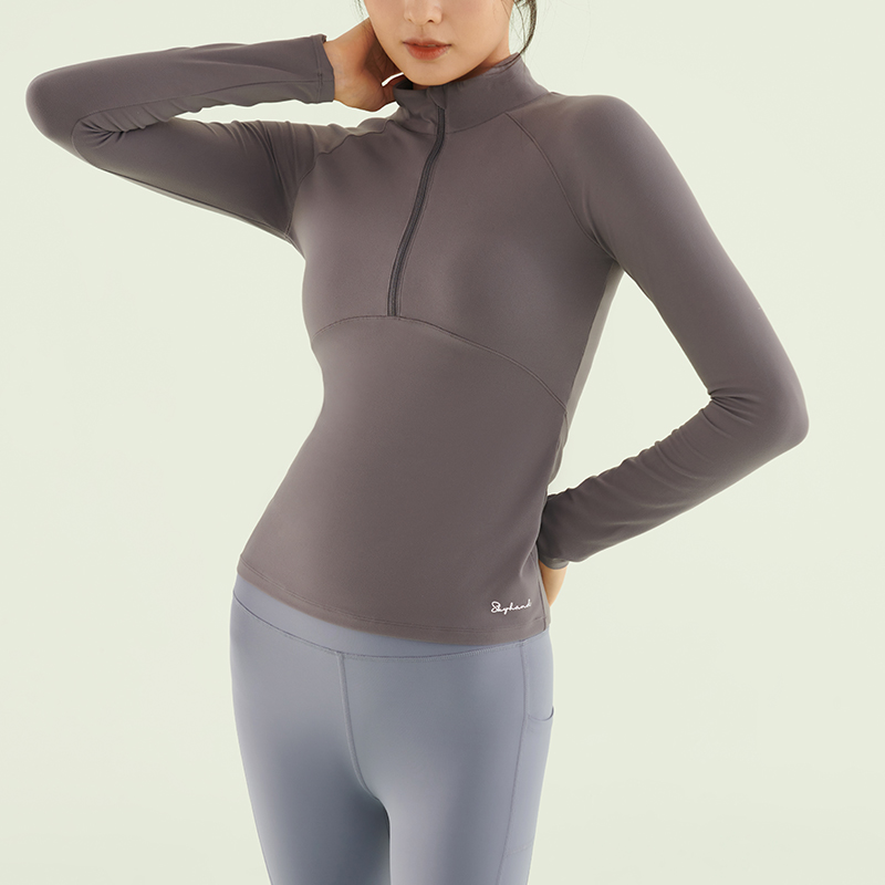 SKYHAND 春秋瑜伽服健身服女长袖速干健身衣跑步户外立领运动上衣