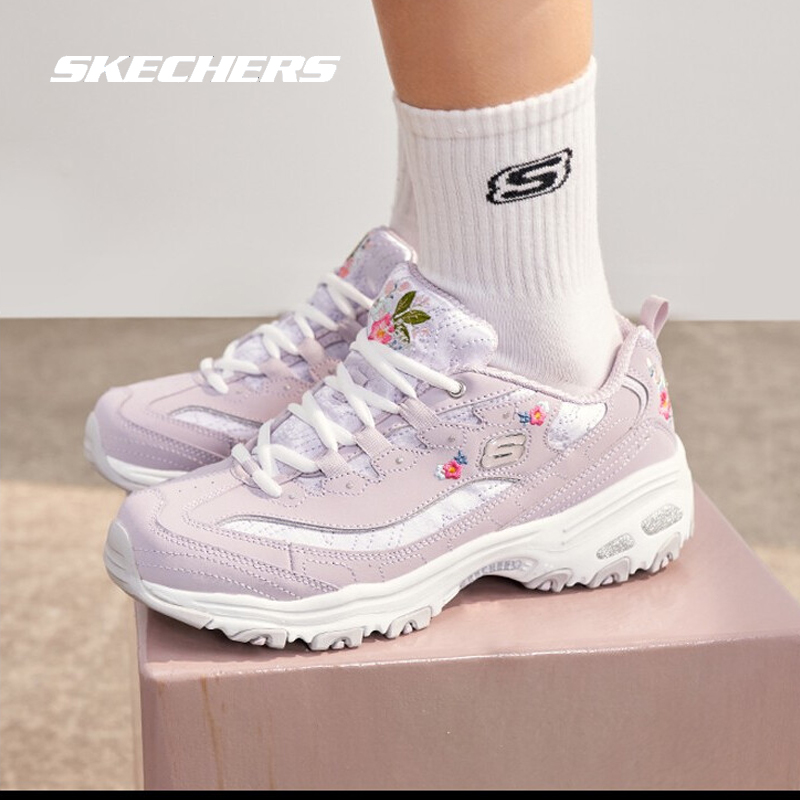 Skechers斯凯奇春季女鞋刺绣复古增高熊猫鞋休闲老爹鞋鞋薰衣草色