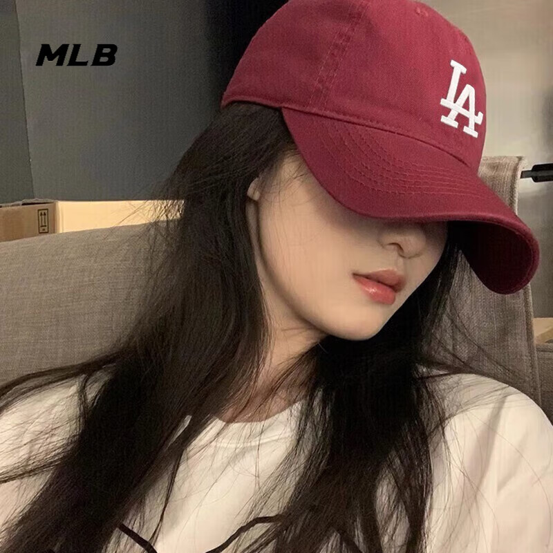 MLB男帽LA红色鸭舌帽2024新款女帽透气棒球帽遮阳运动帽3ACP7701N - 图1